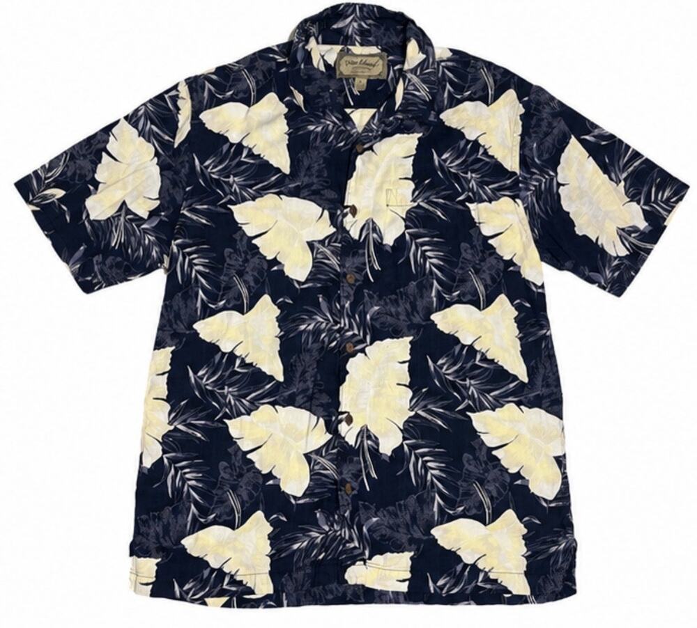 Vintage Palm Island Hawaiian Shirt Mens XL Navy Tropical Floral Aloha Rayon